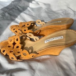 Oscar de la Renta marigold suede wedge sandal